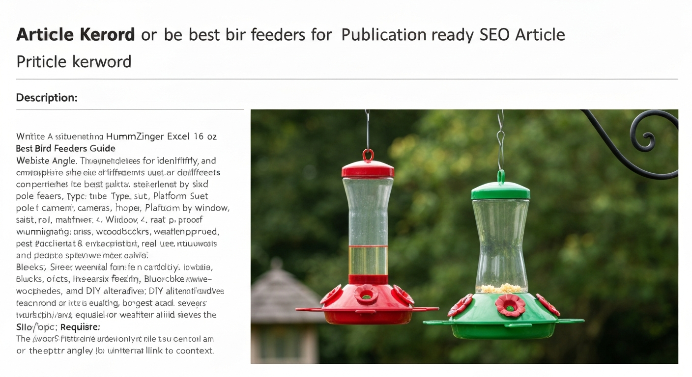Aspects HummZinger Excel hummingbird feeder hanging in a garden, clear view of ports and bottle